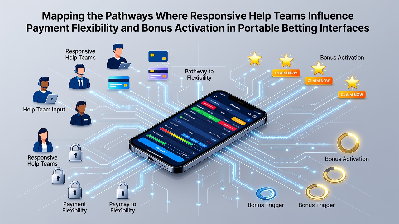 Diagram illustrating support team interactions with payment systems and bonus features in mobile betting platforms