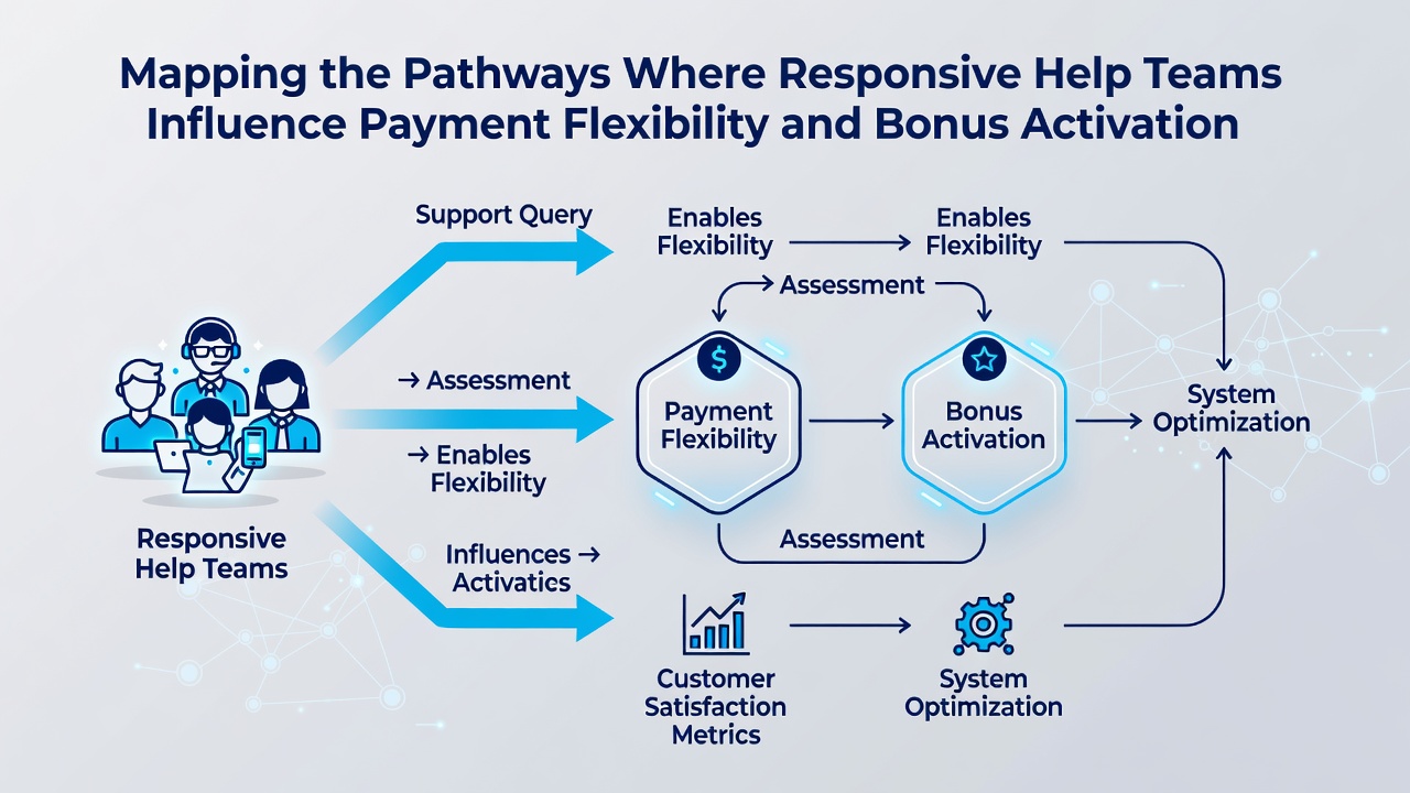 Flowchart of mobile betting support pathways connecting payments and bonuses
