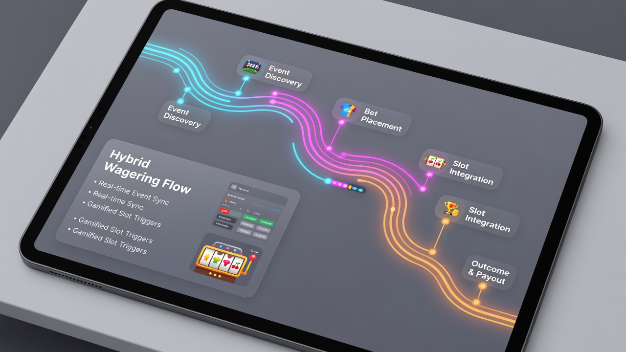 Flowchart illustrating sample user journey from sports event selection through slot machine engagement to help desk interaction