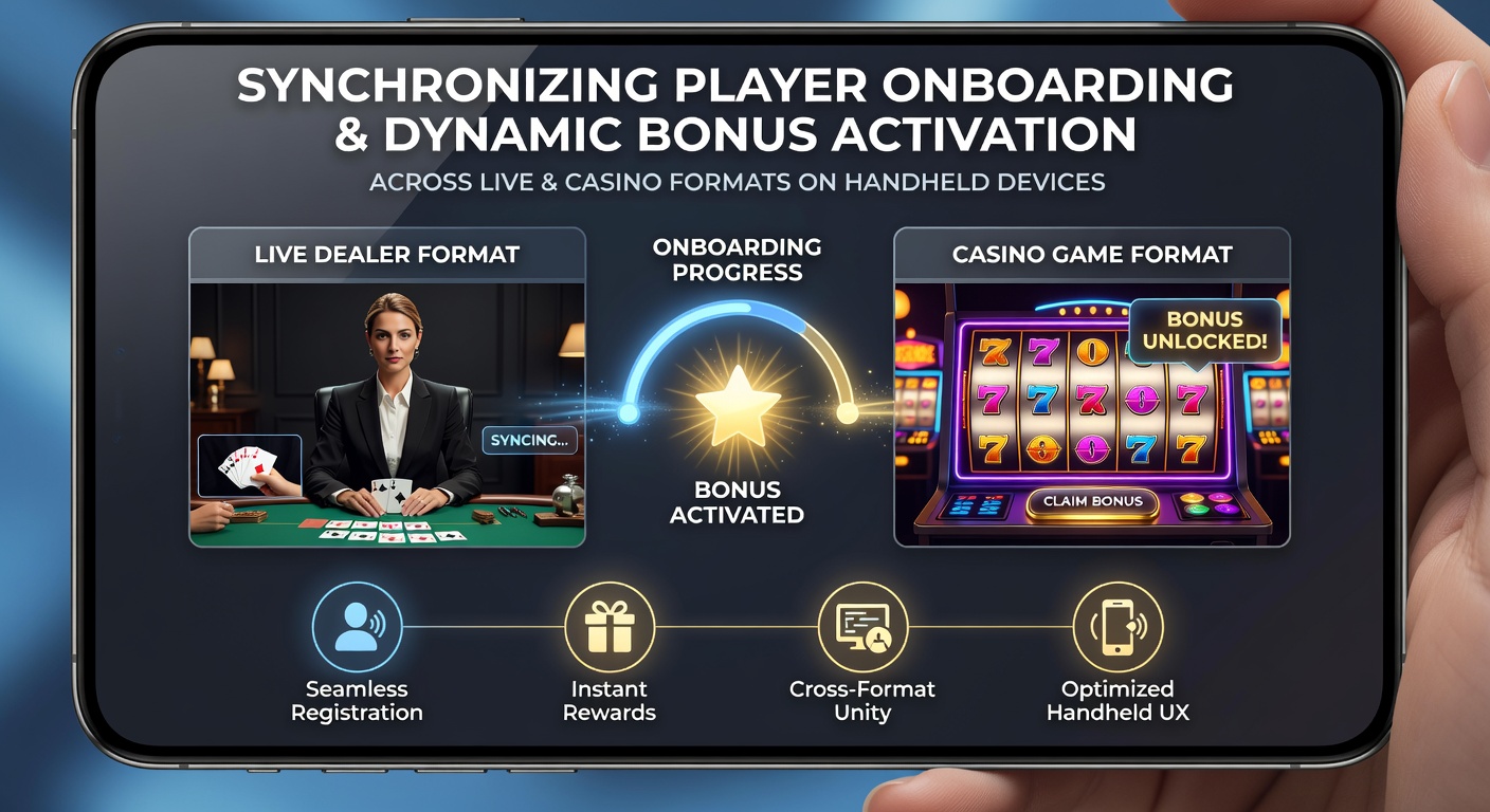 Mobile device displaying synchronized onboarding and bonus activation interface for live and casino gaming formats