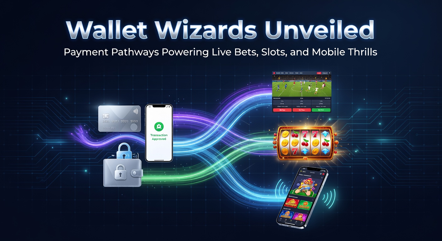 Illustration of digital wallets connecting to betting apps with lightning-fast transactions for live bets and slots